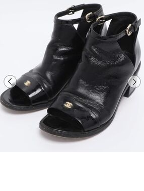 Black Open-Toe Ankle Booties with Gold Accent